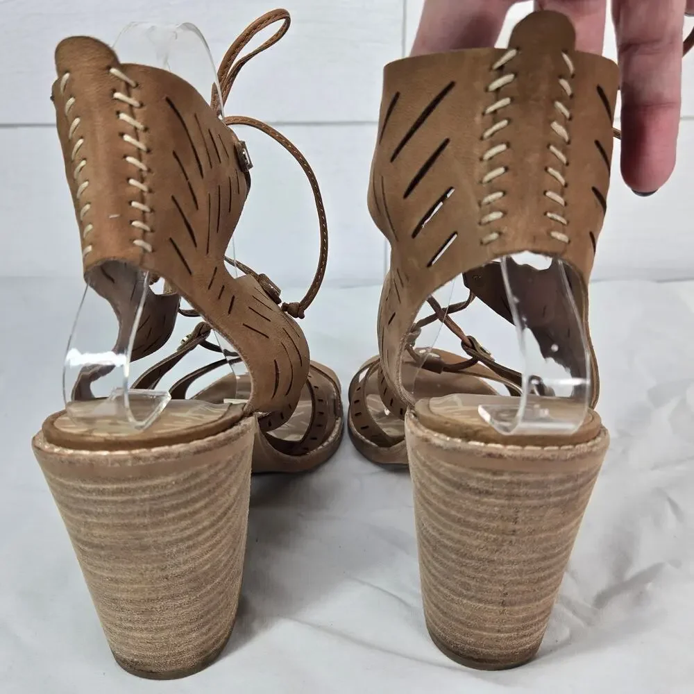 Dolce Vita Luci Ghillie Sandals Brown Tan Leather Lace Up Block Heel Size 8